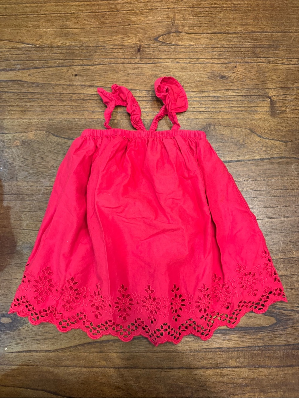 Girls Bright Red Eyelet Sundress